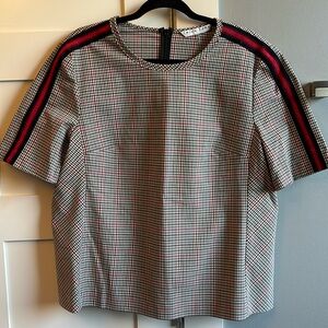Trina Turk Aden XL plaid checked top with sporty stripes